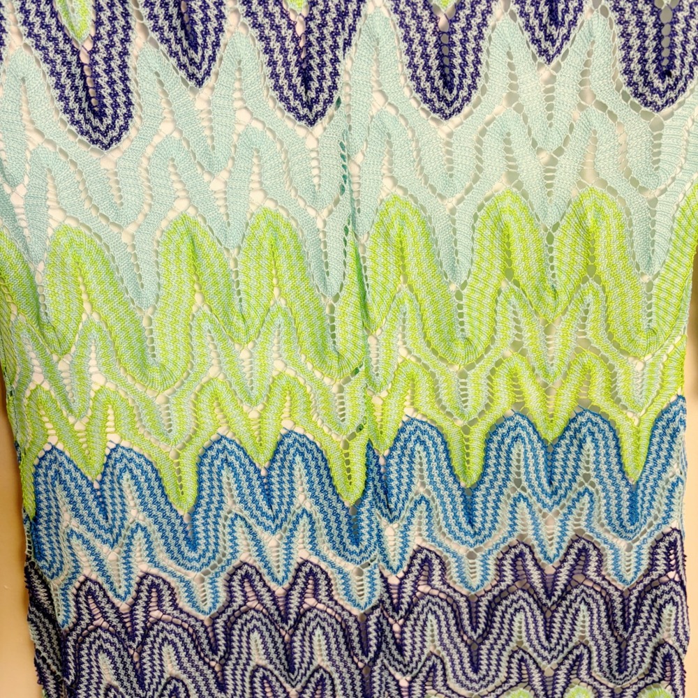 Lilly Pulitzer Dress S Blue Green Chevron Crochet Lace Maxi 3/4 Sleeve V-Neck - Picture 8 of 8